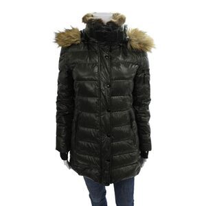 S13 NYC Womens Puffer Jacket Green Nylon Button Long Sleeve Winter Size S